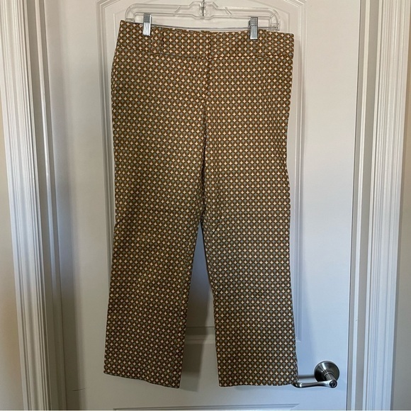 J. Crew Stretch Tan with Cream and Blue Design City Fit Pants - Picture 1 of 7